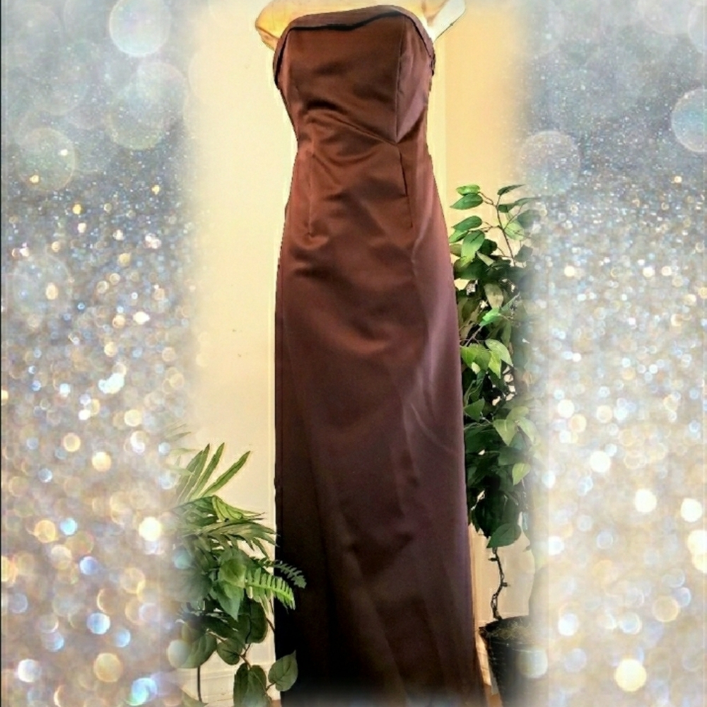 BROWN DAVIDS BRIDAL FULL LENGTH BRIDESMAID DRESS